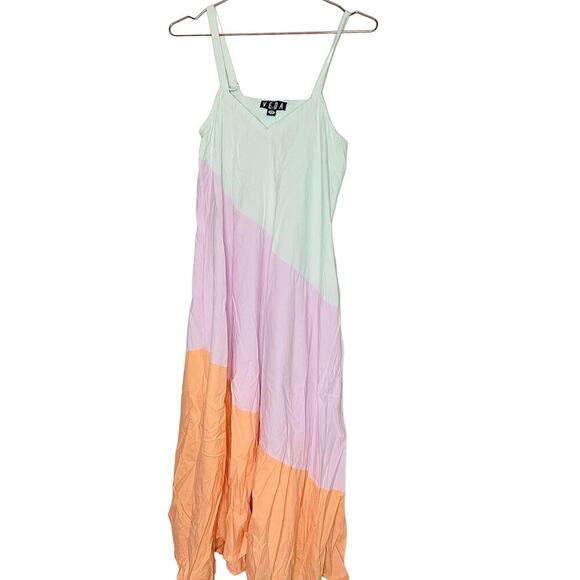 VEDA Summer Pastel Fiesta Orange Colorblock Sleeveless Shift Dress Size Small - Picture 3 of 9